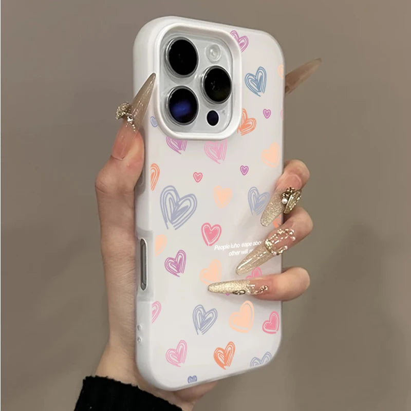 Cute Small Love Heart Design Candy Color Phone Case For iPhone 17 16 15 14 13 12 Pro Max 11 16 7 8 Plus 16E 17Air X XS XR Cover