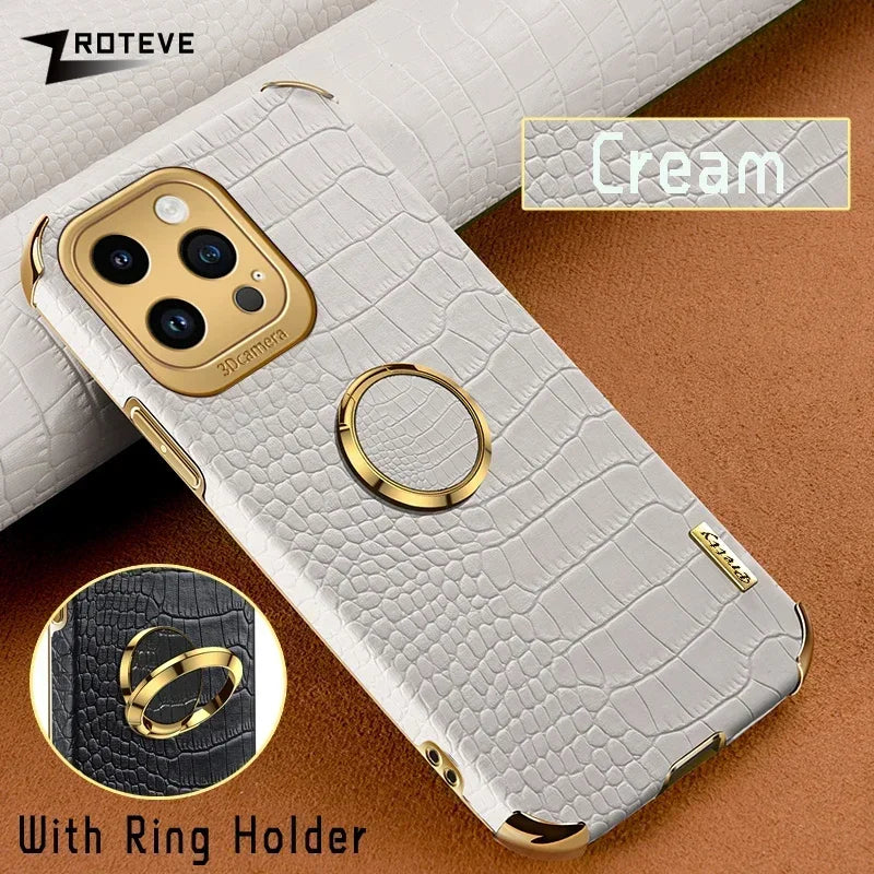 For iPhone16 Pro Zroteve Crocodile Leather Ring Holder Soft Cover For iPhone 16 15 14 13 12 11 Pro Max SE 2 3 iPhone15 Plus Case