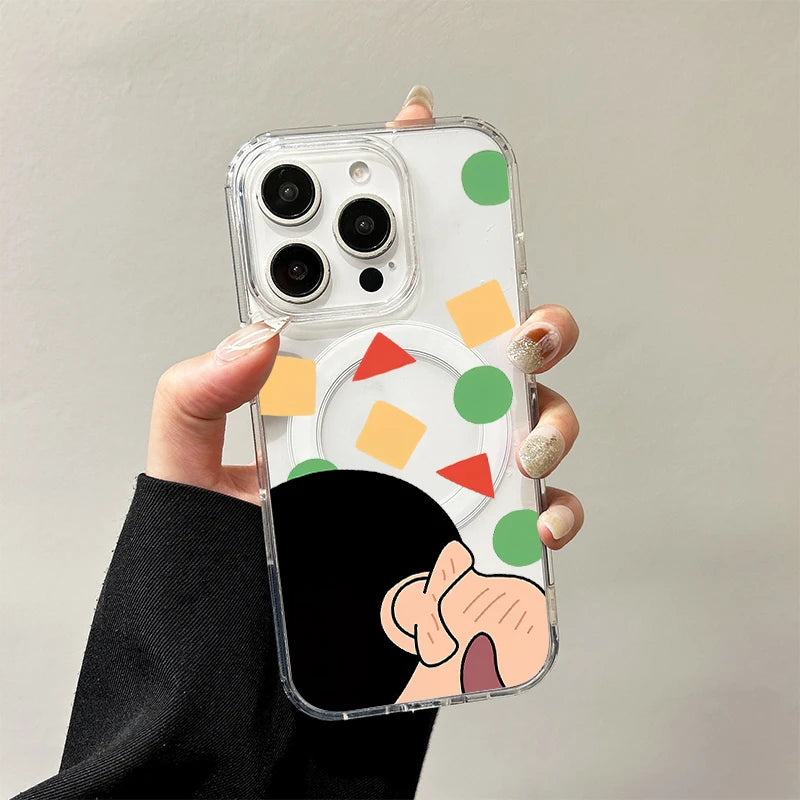 C-Crayon S-ShinChan Wireless Charging Case for iPhone 17 Air 16 E 15 14 Plus 13 12 Mini 11 Pro Max Transparent Silicone Cover