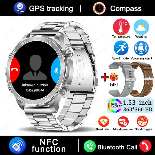 New GPS Track Smart Watch Men AMOLED HD Screen Outdoor Sports Fitness Heart Rate NFC IP68 Waterproof Bluetooth Call Smart Watch