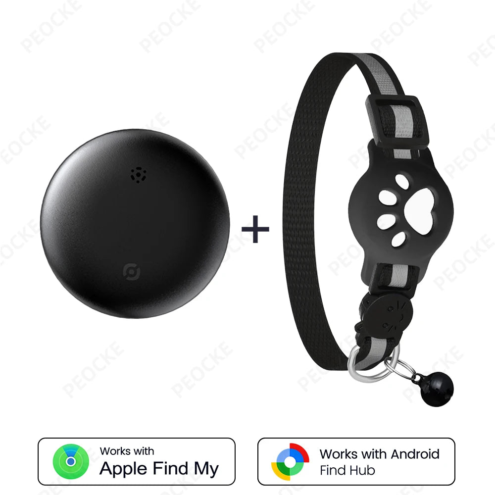 Dual System Pet Smart Tracker Tag With Cat Collar Android/iOS Anti-Lost GPS Tracker Works With Apple Find My /Google Find Hub