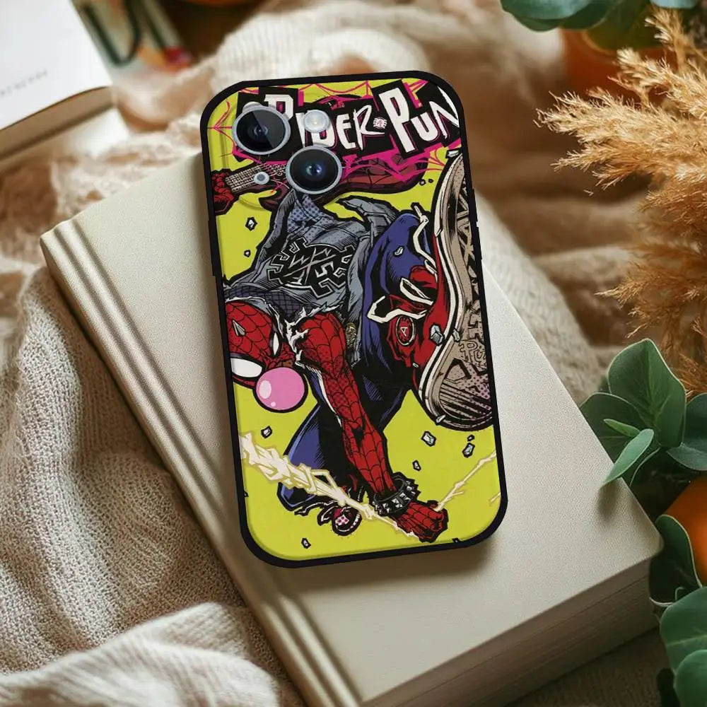 S-Spiderman Punk Style Phone Case For IPhone 1716 15 14 13 Pro Max 11 12 Mini X Xs XR Black Silicone Cover
