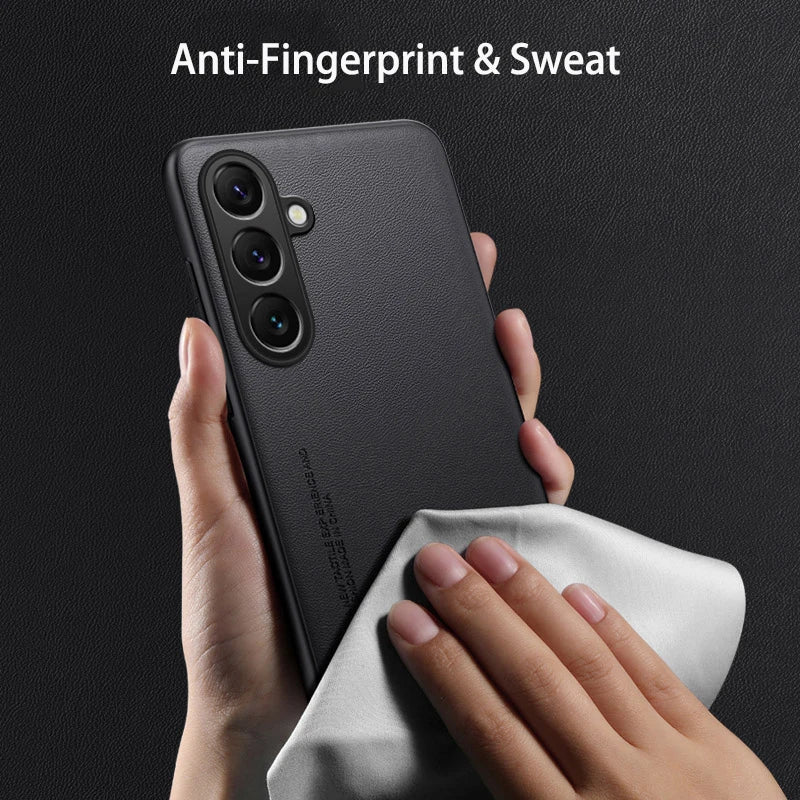 For Samsung S25 Edge S24 S23 S22 S21 S20 FE Plus Note 20 Ultra Plain PU Leather Silicone Protection Cover Shockproof Hard Bumper