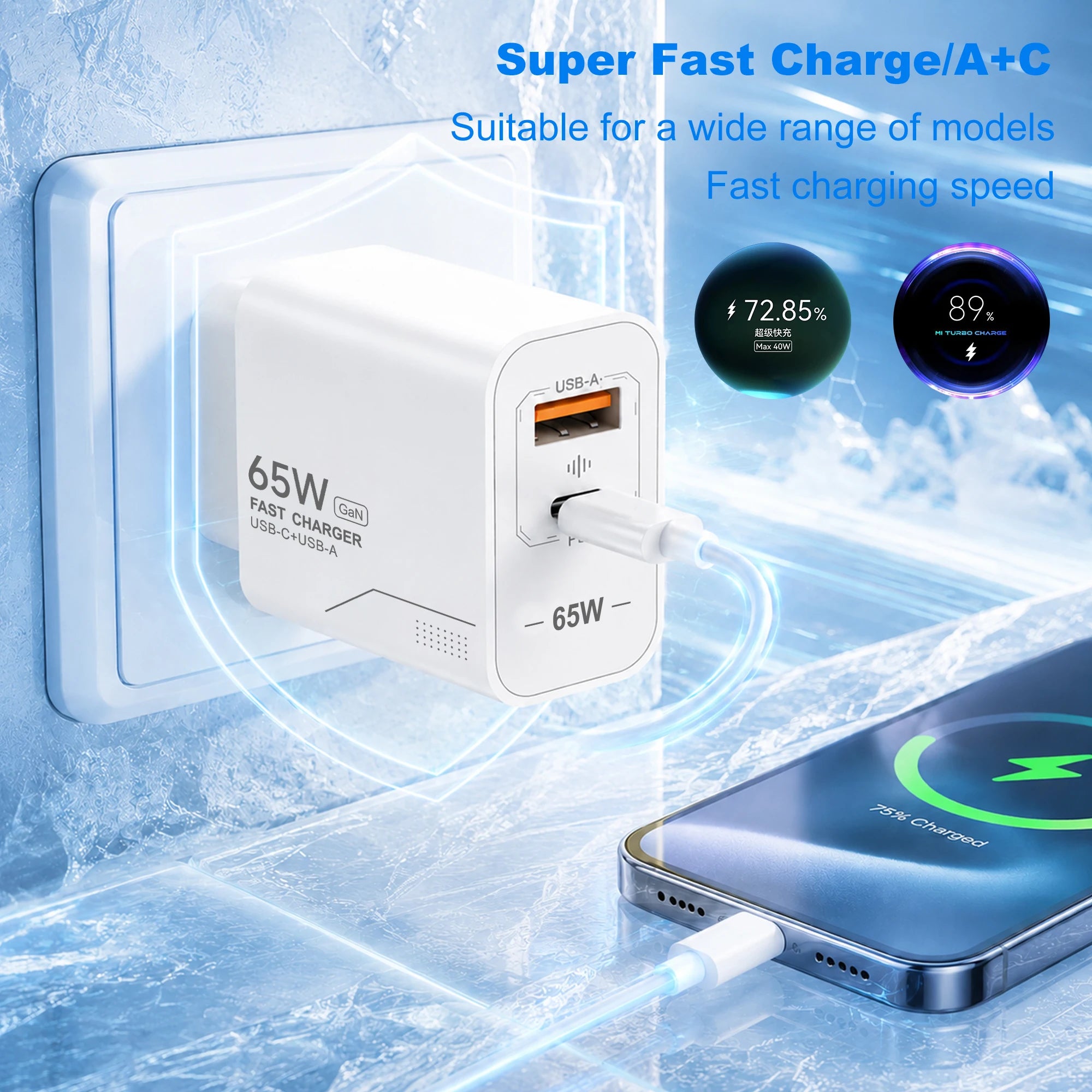 USB 65W Fast Charging Charger Type C High Speed Charge Mobile Phone Wall Adapter For iPhone Honor Xiaomi Huawei Samsung Oneplus
