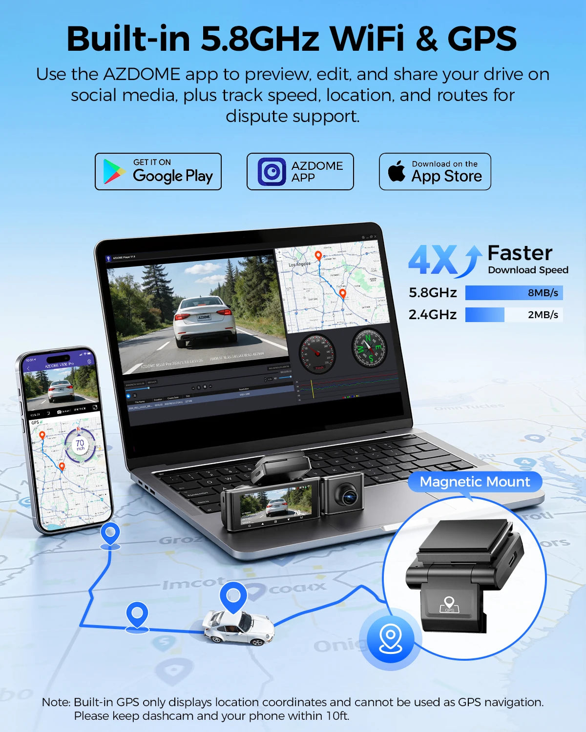 New AZDOME 4K M550 Pro Dash Cam Front Rear Interior 3 in 1 Car Camera 24H Parking Monitor Supercapacitor 5G WIFI GPS ADASCar DVR