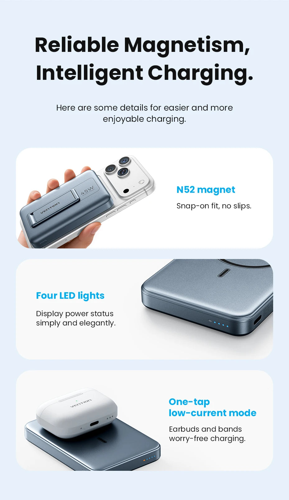 Vention Qi2.2 25W Power Bank 10000mAh 45W For Magnetic Wireless Portable Charger Battery for iPhone Samsung