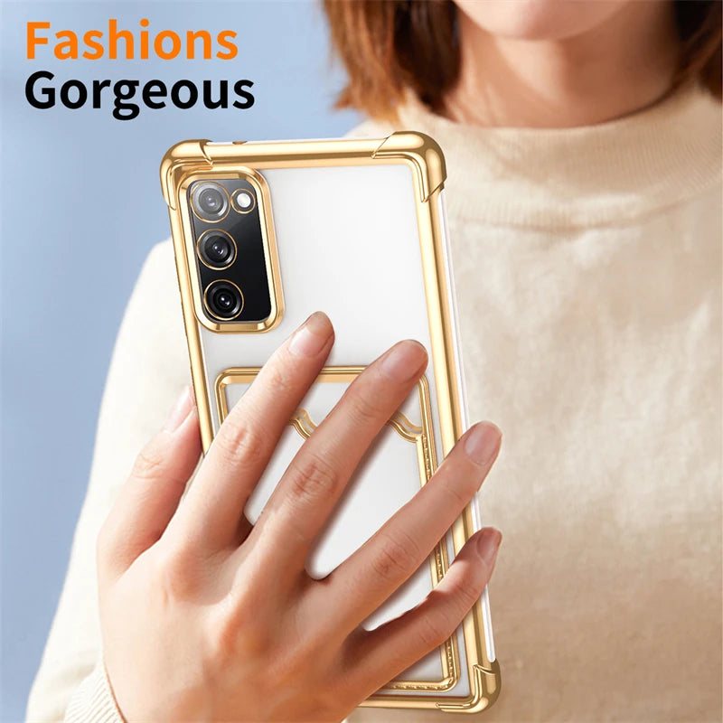 Luxury Shockproof Phone Case For Samsung Galaxy S25 Edge S24 S23 S22 S21 S20 FE Note 20 Ultra 9 Transparent Card Slot Bag Cover