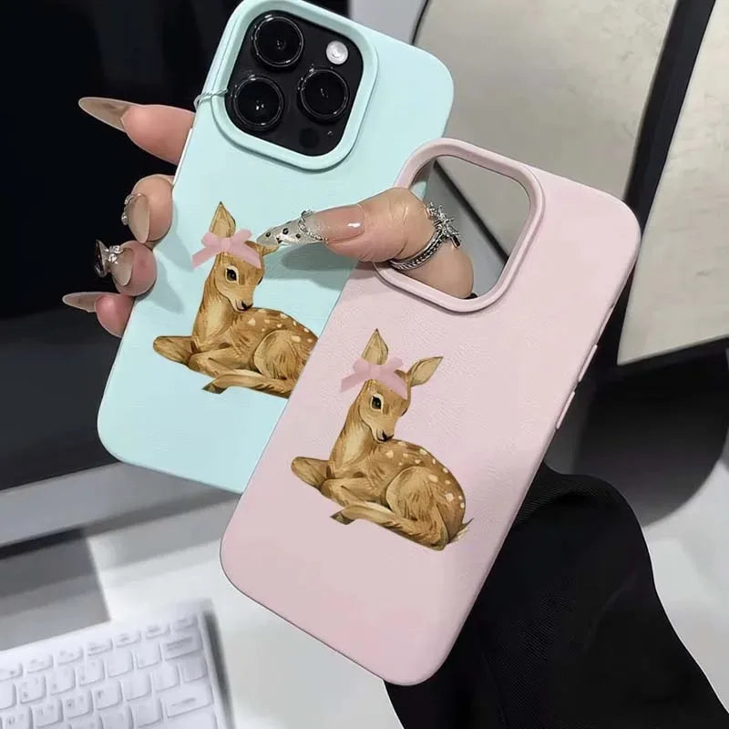Deer Lichee Pattern Simple Retro Phone Case For iPhone 16 15 14 13 12 11 Pro MAX 16 15 14 Plus Shockproof Candy Bumpper Cover