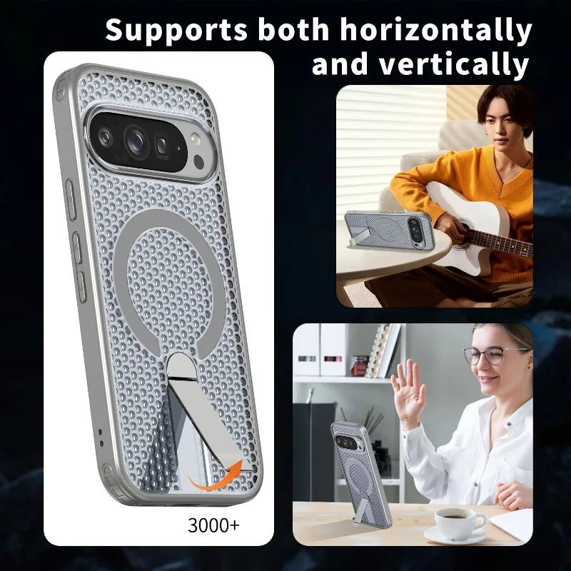 For Google Pixel 10 9 Pro XL 10A 9A Transparent particle heat dissipation PC board bracket magnetic phone case protective cover