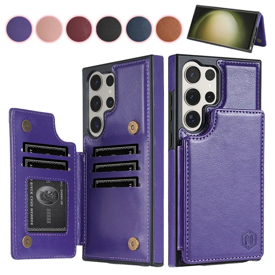 Wallet RFID Blocking Layer Protect Anti-Theft Magnetic Leather Case For Samsung Galaxy S25 Ultra S24 Plus S23 S22 S21 S20 FE