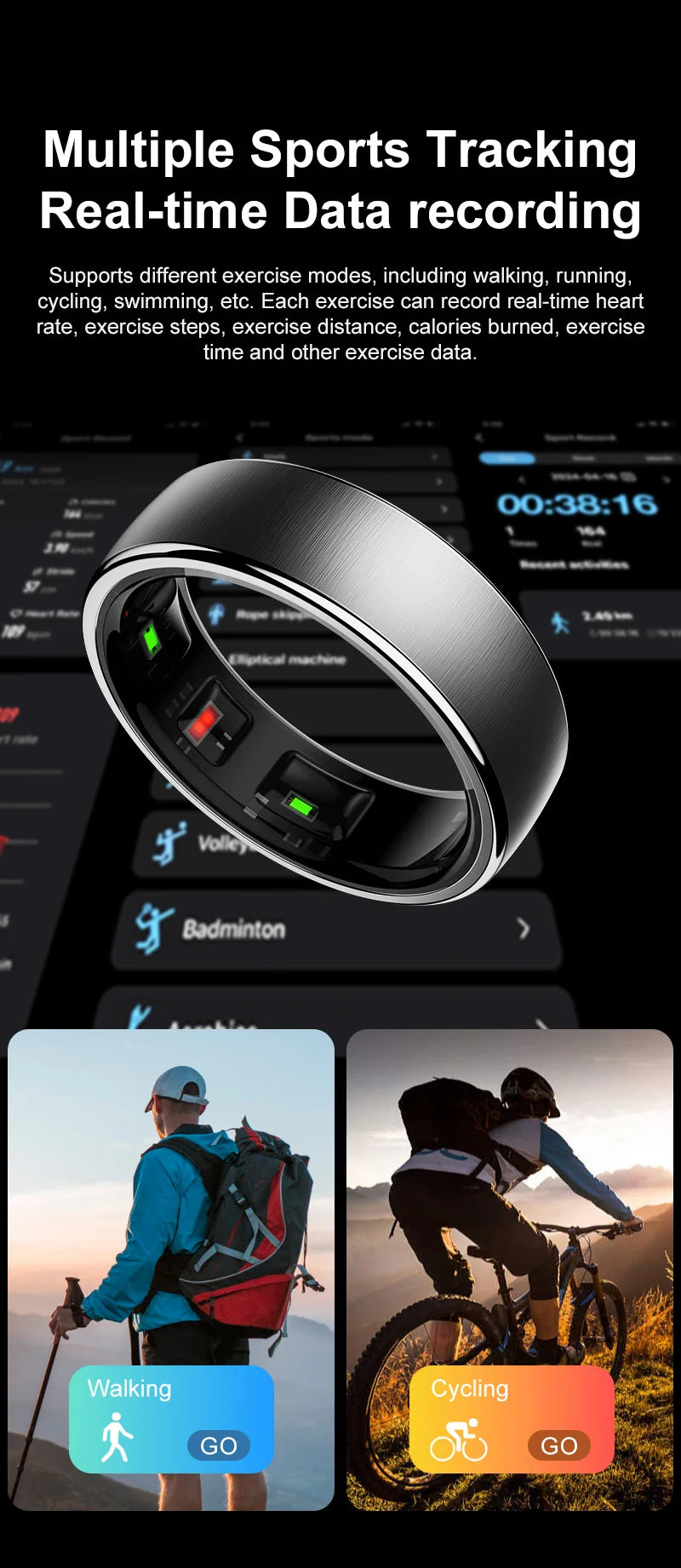Smart Ring R10 Gesture Control Heart Rate Body Temperature Blood Oxygen Sleep Monitor 5ATM Waterproof Multi Sport Smart Ring