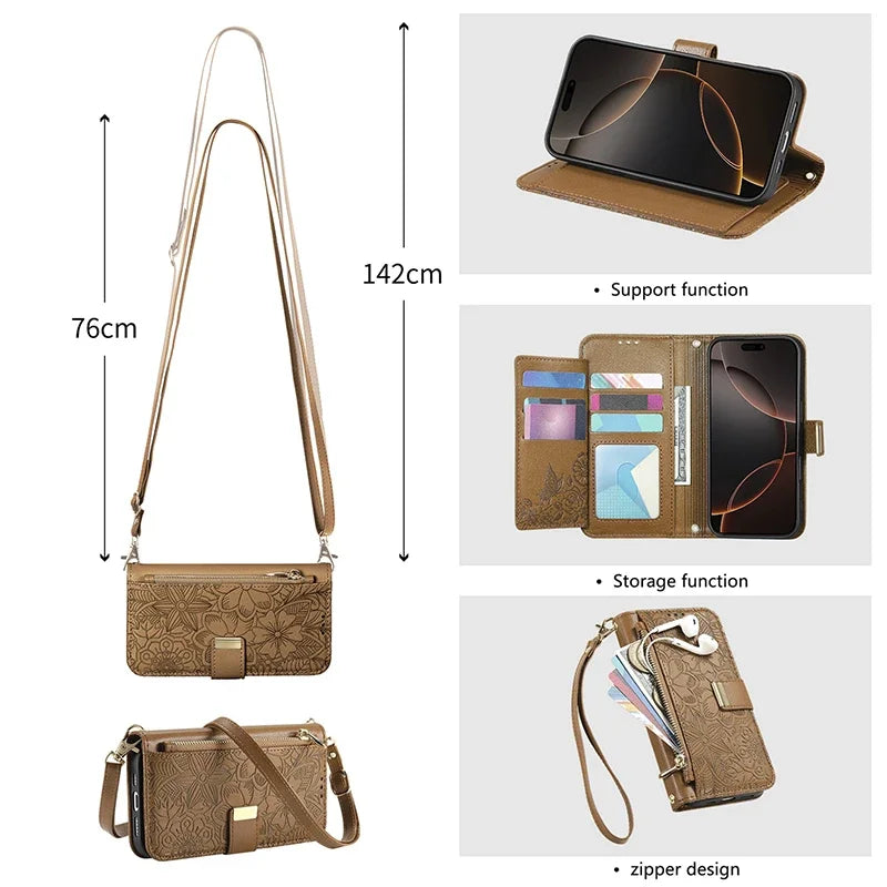 For Samsung Galaxy S26 S25 Ultra S24 S23 FE S22 Ultra Plus A05 A25 A57 A55 A56 A37 Leather Case Crossbody Card Wallet Flip Cover