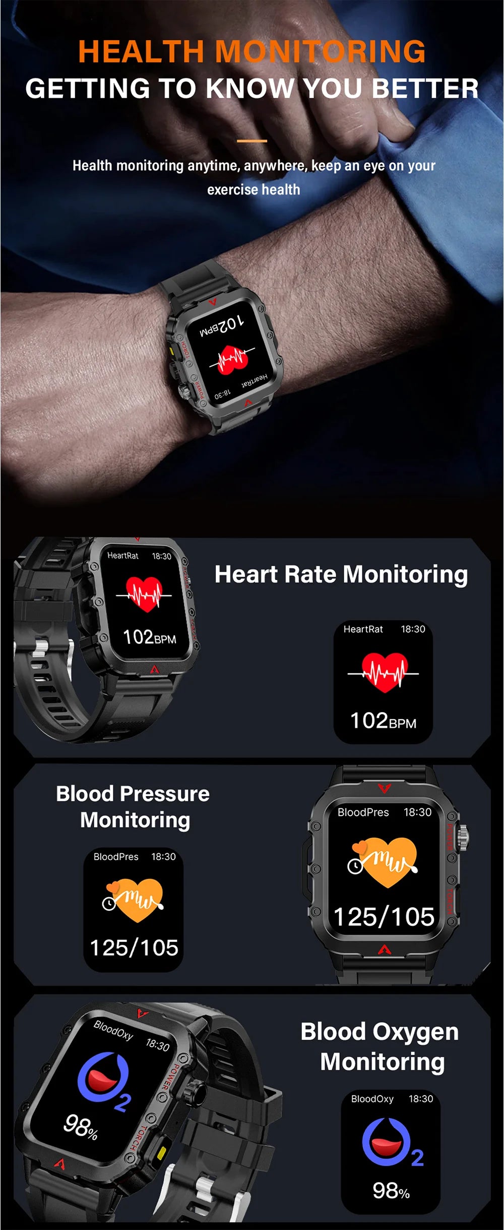G.L Wear 2026 Smartwatch Outdoor Sport Fitness HR SpO2 Sleep Monitor LED Flashlight Bluetooth Call Men Women