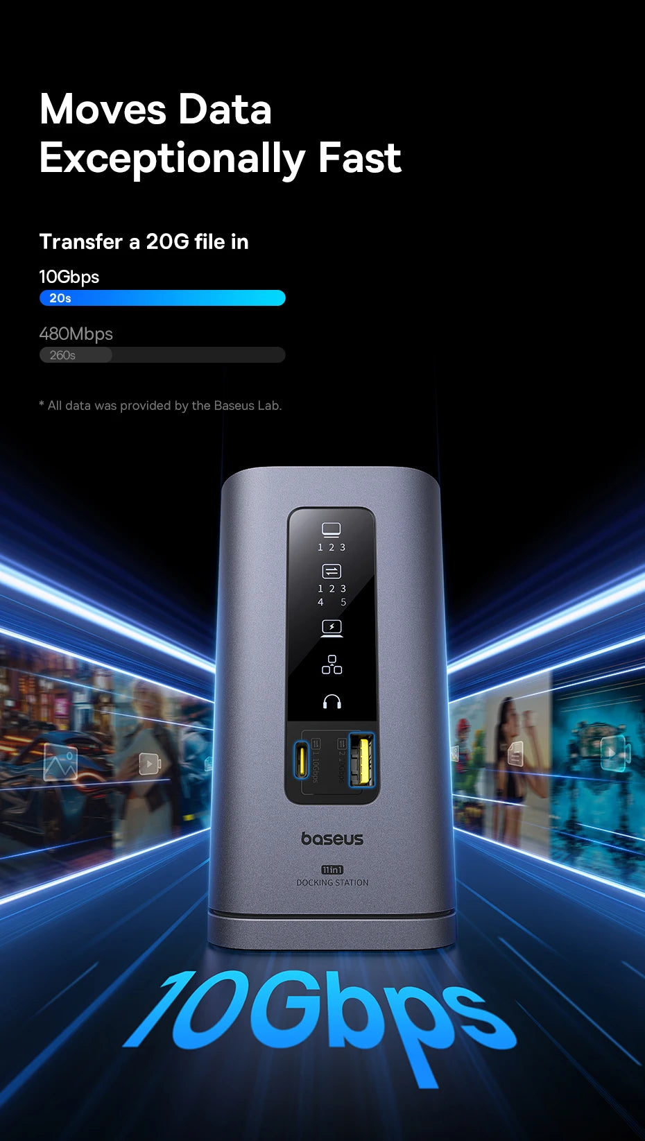 Baseus USB C Hub to DP 4K@60Hz HDMI DisplayPort 11-IN-1 Docking Station Triple Display RJ45 PD 100W For Window Mac USB 3.1 HUB