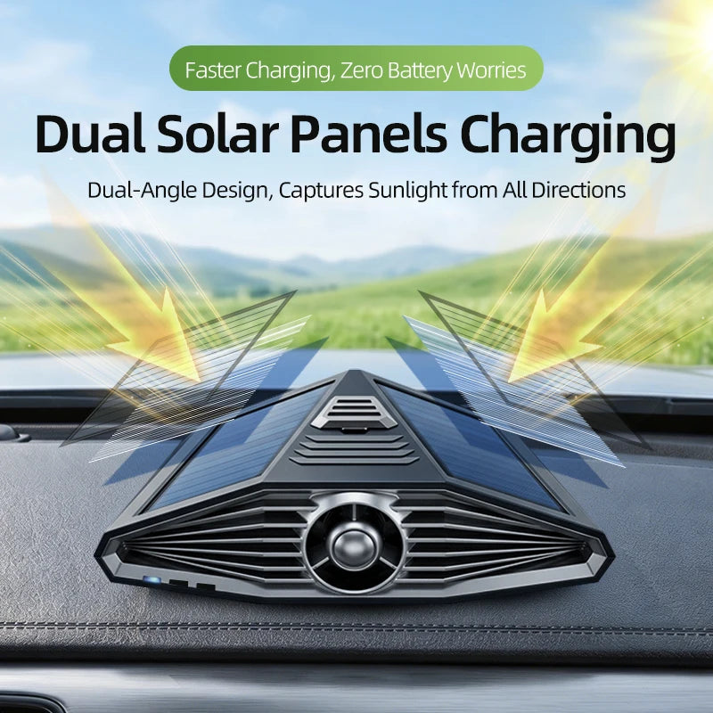 1pc, Dual Solar Panel Car Air Purifier with Ozone, Odor, and Bacteria Removal, Fan Circulation, Built-in Aromatherapy Module