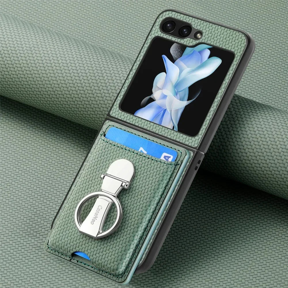 Luxury Ring Stand Leather Phone Case for Samsung Galaxy Z Flip 8 Flip 7 6 5 4 3 Flip7 FE Wallet Card Slot Shockproof Cover