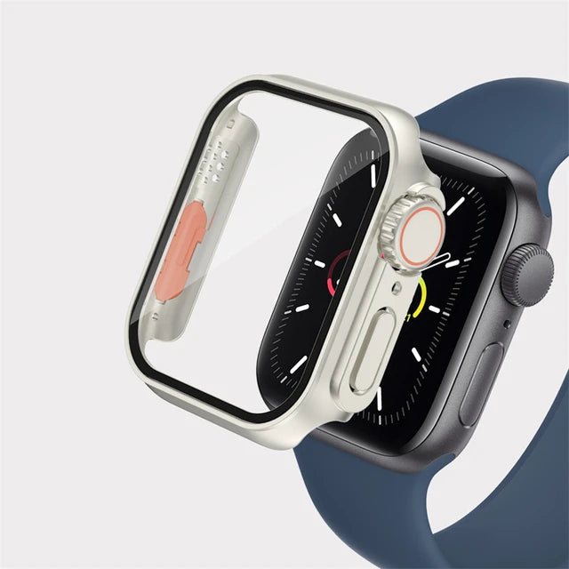 Glass+Case for Apple Watch 44mm 45mm 41mm 40mm 42mm 38mm Screen Protector Cover Change Ultra Bumper iWatch Series 8 7  SE 6 5 3