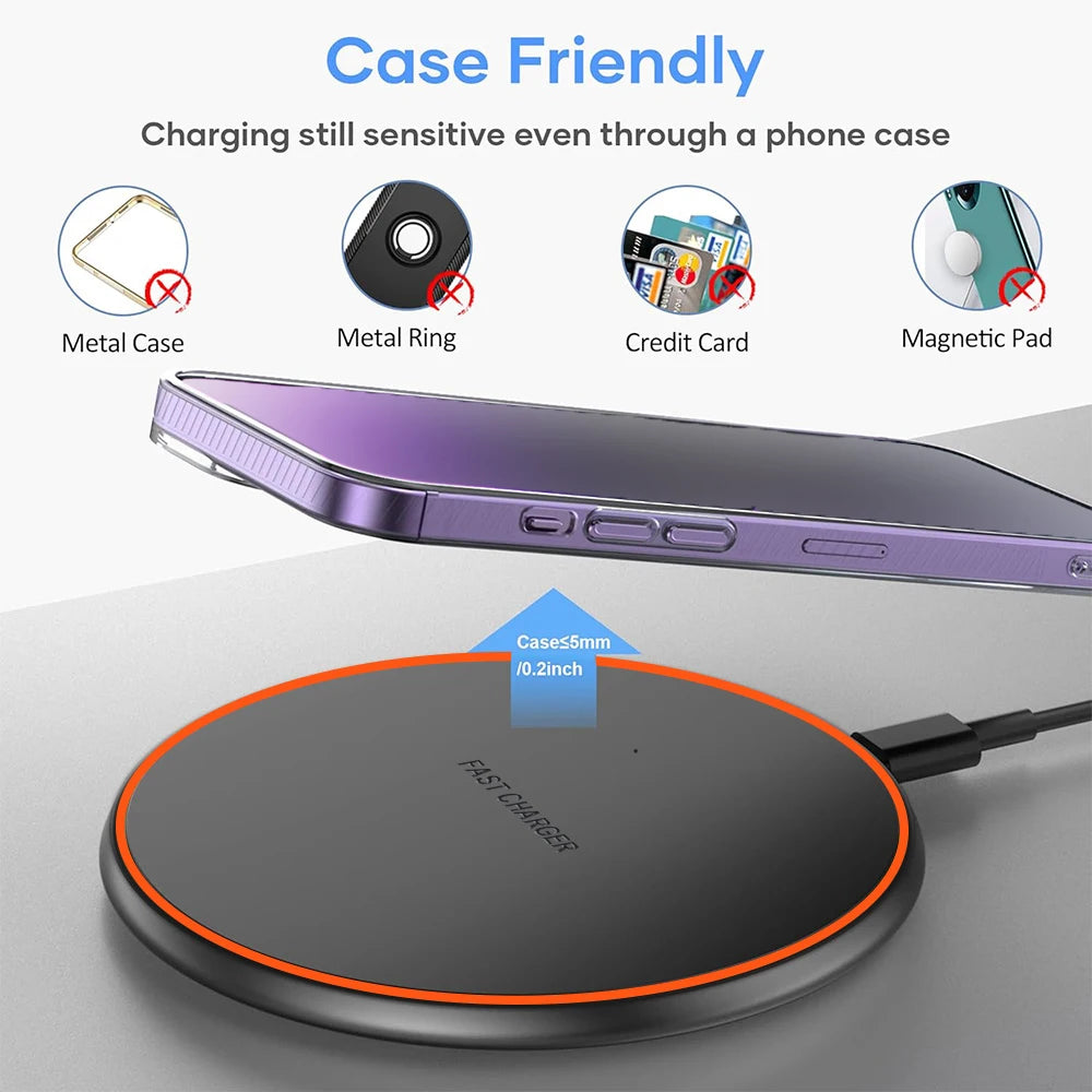 30W Fast Wireless Charger Compatible with iPhone 17‑12 Pro Max, Galaxy S25‑S20, Huawei, Xiaomi & Google Pixel