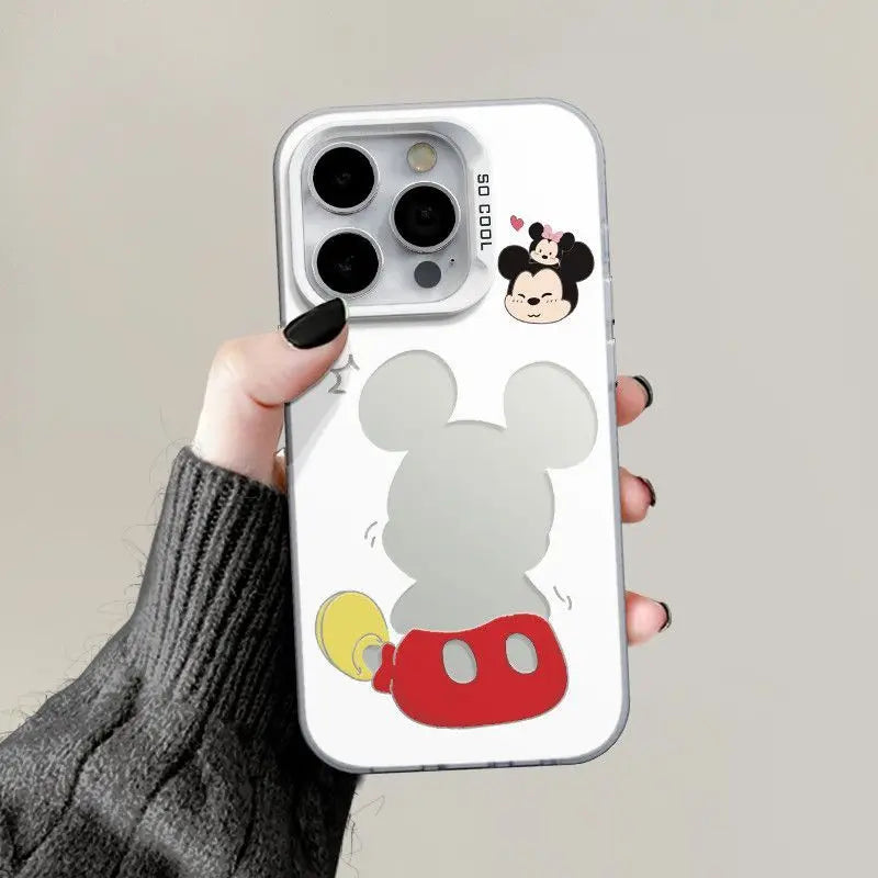 Disney Mickey Minnie Mouse Head Phone Case For IPhone 14 15 16 17 Pro Max Plus 12 13 Mini 16E Casing Hard IMD Silver Laser Cover