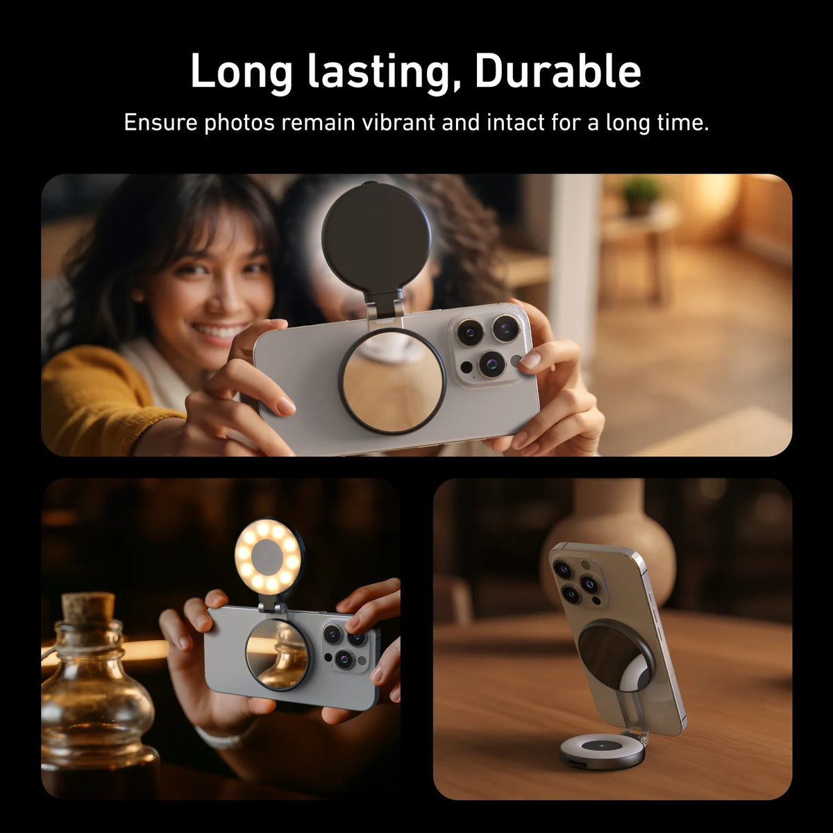 TELESIN Magnetic Fill Light Mini SSelfie Ring Fill Light 3 Modes with Mirror Light Universal for Smartphone Iphone Android