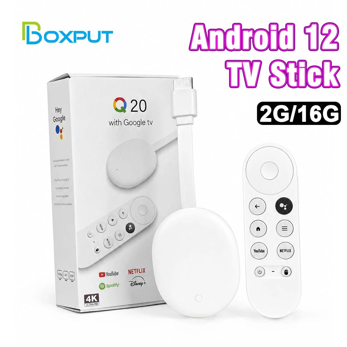 BOXPUT Q20 4K HDR TV Stick Allwinner H618 Android 12 Dual‑Band WiFi6 Android TV Launcher Streaming Player Bluetooth Voice Remote