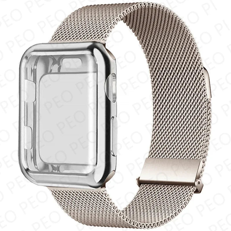 Case+Milanese Loop For Apple Watch Band 44mm 45mm 38mm-42mm-41mm 40mm Metal Magnetic bands iwatch Series 9 8 7 6 5 4 3 SE Strap