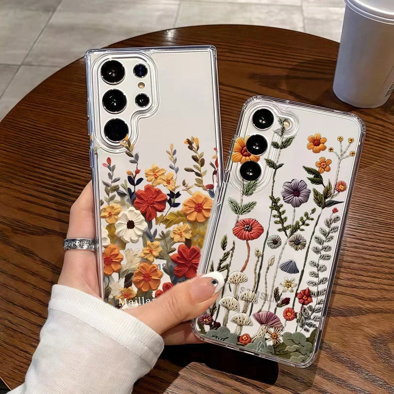 Cute Flower Clear Case For Samsung Galaxy S26 S25 Ultra A57 A56 5G S24 S23 Plus FE A36 A26 A16 A07 A55 A15 A54 Shockproof Cover