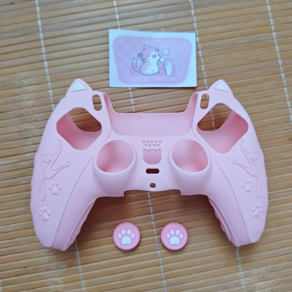 Silicone Controller Case Set Cat Paw with Sticker Controller Skin with Thumb Grip Caps Anti-slip Protective Shell Cover for PS5