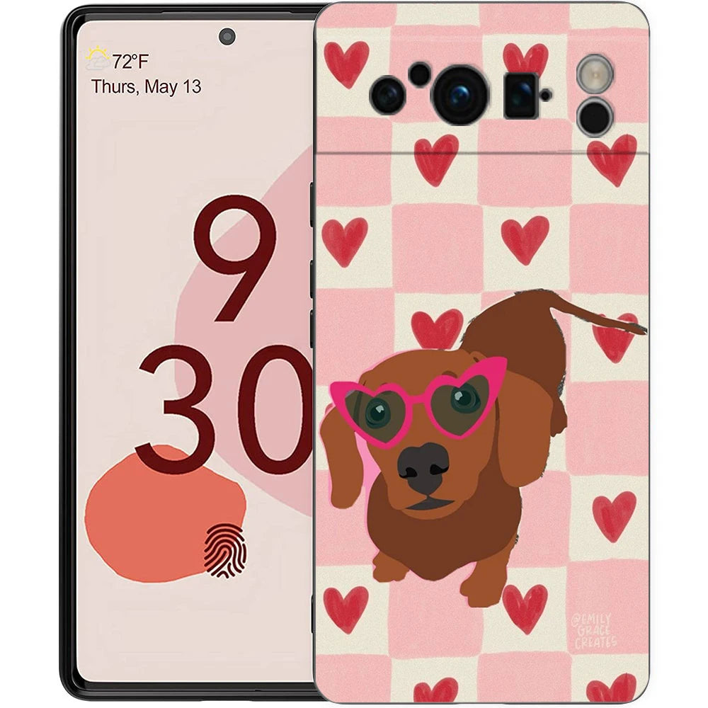 Cute Dachshund Bulldog Phone Case For Google Pixel 10A 10 9 8 7 6 Pro XL 9A 8A 6A 7A 5G Soft Shockproof TPU Black Cover