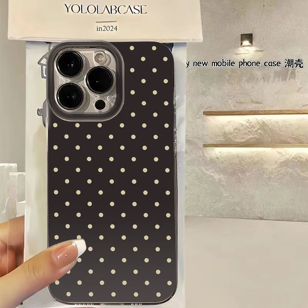 luxury Ins Brown Red Polka Dots Phone Case For iPhone 17 16 16e 15 14 13 12 11 Mini Pro Max X XR XSMax 7 8 Air Plus Back Cover
