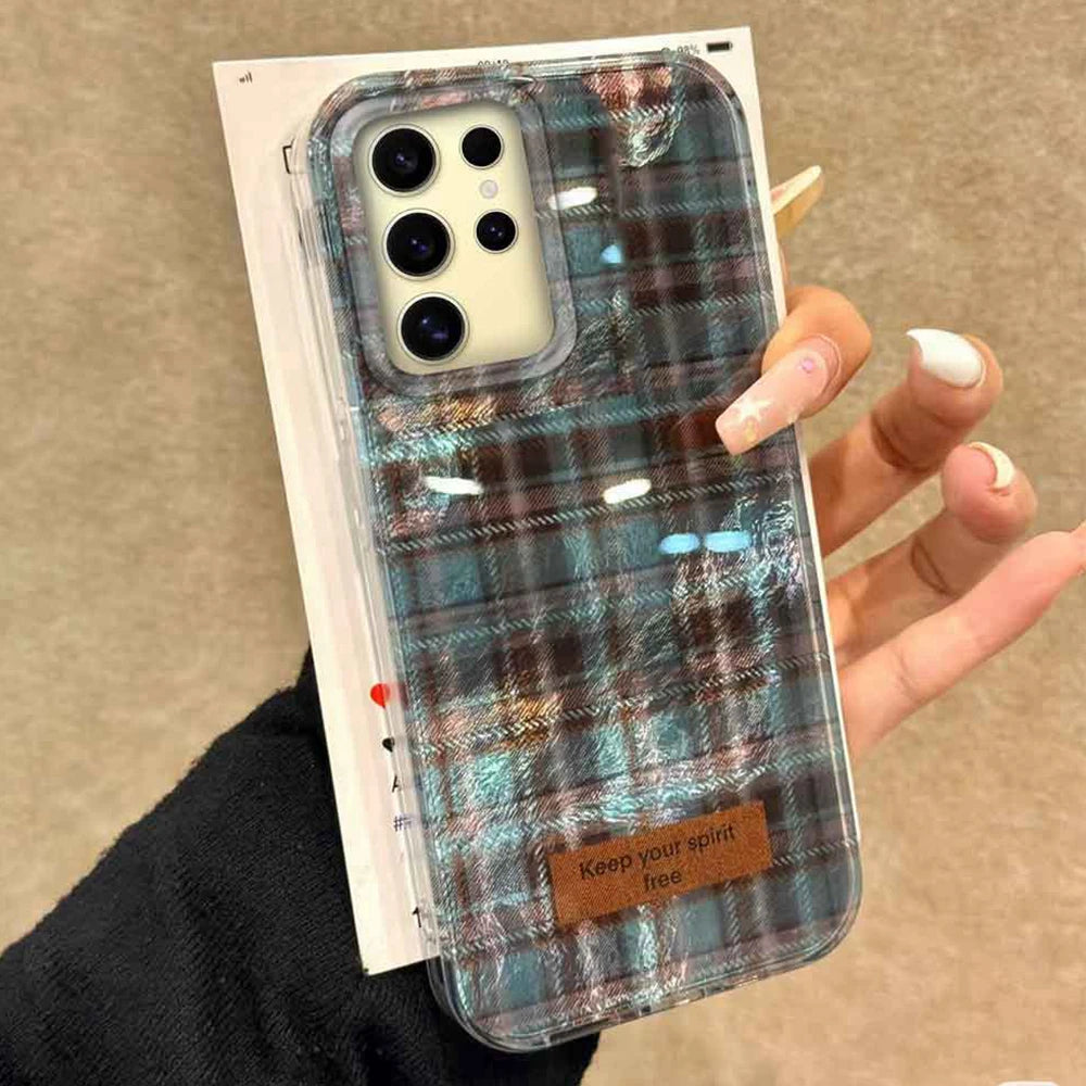 ﻿Winter Brown Lattice Grid Pattern Women Gilrs Phone Case for Samsung Galaxy S25 S24 S23 S22 S21 S20 FE Plus Ultra Shell Cover
