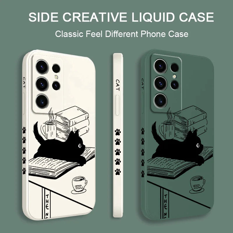 Table Cat Phone Case For Samsung Galaxy S25 S24 S23 S22 S21 S20 S10 Ultra Plus FE Note 20 Ultra 10 9 Plus Cover