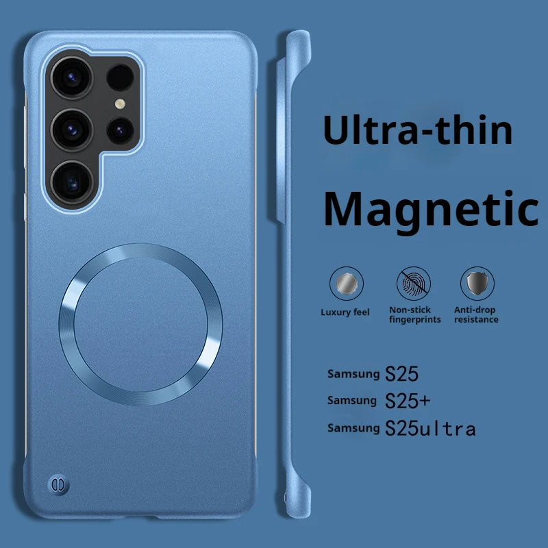 Thin Metallic Paint PC For Magsafe Magnetic Case For Samsung S26 S25 Edge S24 S23 S22 Plus Ultra S24FE A56 A55 Borderless Cover