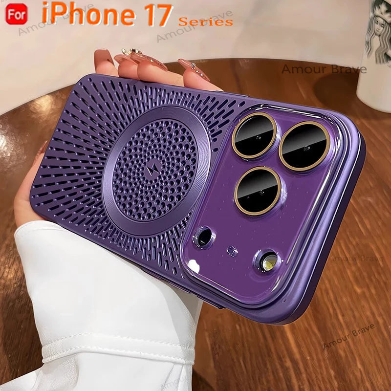 Magnetic Heat Dissipation For Magsafe Slim Case For iPhone 17 12 15 14 13 17 Pro Max 16Plus Wireless Charger Titanium Lens Cover