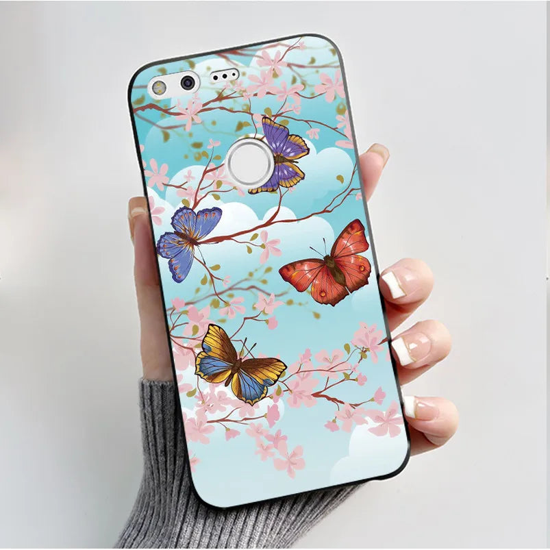 For Google Pixel XL Case Luxury Fashion Butterfly Flowers Black Soft TPU Silicone Back Cover For Google Pixel 1 1XL Phone Cases