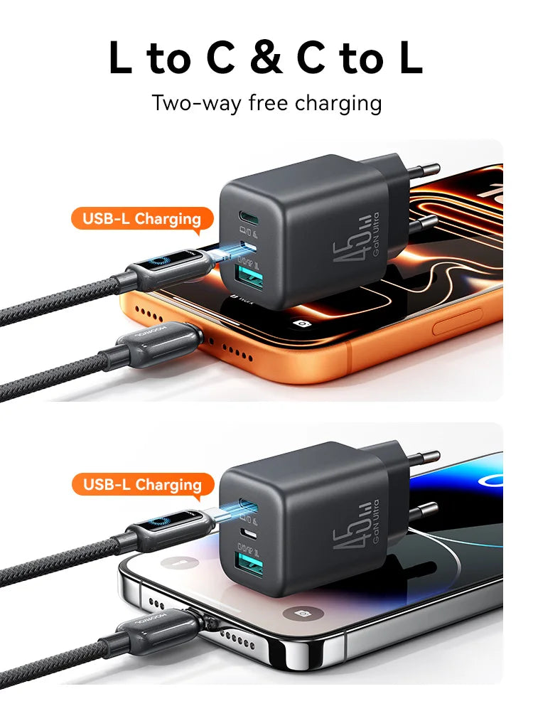 Joyroom 45W USB C/L/A Charger Mini Wall Charger EU UK Adapter Phone Charger for iPhone Earphone Mobile Phone Charger TO1