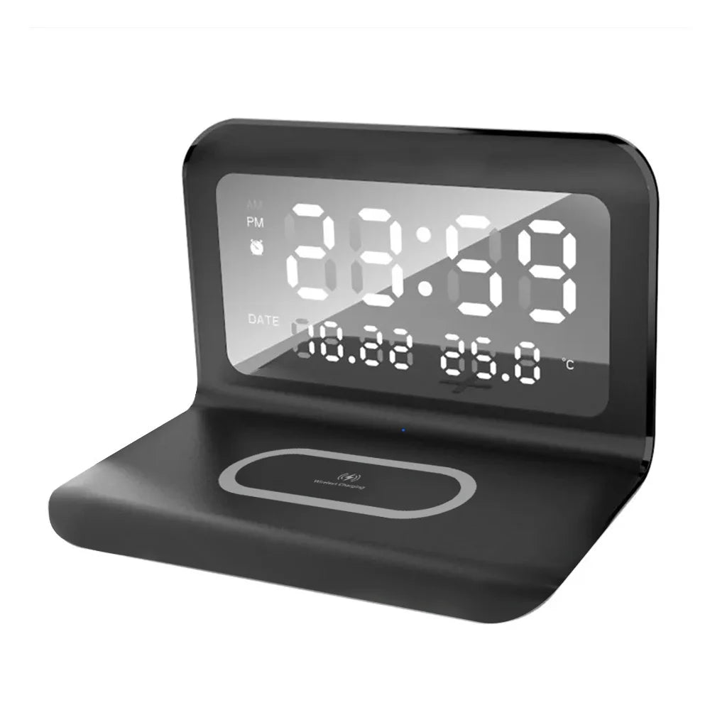 30W  Wireless Charger Stand with Alarm Clock & Thermometer | Compatible with iPhone 17-11/X, SamsungS25  , Xiaomi & All Qi Phone