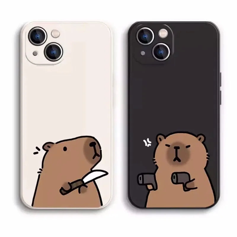 Funny Cartoon Animal Capybara Couple Phone Case for iPhone 16 15 14 13 12 11 Pro Max Mini 7 8 Plus SE4 16E Shockproof Soft Cover