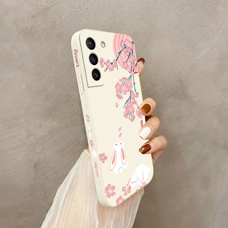Peach Bunny Phone Case For Samsung Galaxy S23 S22 S21 S20 Ultra Plus FE S10 S9 S10E Note 20 ultra 10 9 Plus Cover