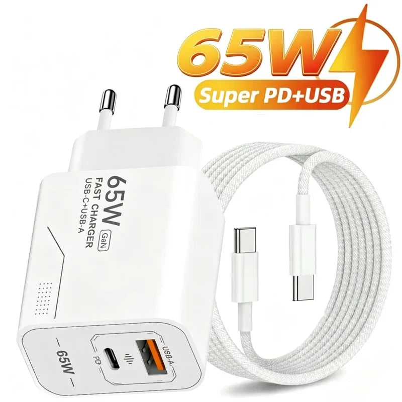 USB 65W Fast Charging Charger Type C High Speed Charge Mobile Phone Wall Adapter For iPhone Honor Xiaomi Huawei Samsung Oneplus
