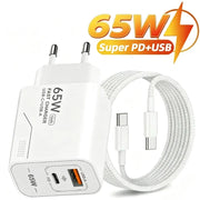 USB 65W Fast Charging Charger Type C High Speed Charge Mobile Phone Wall Adapter For iPhone Honor Xiaomi Huawei Samsung Oneplus
