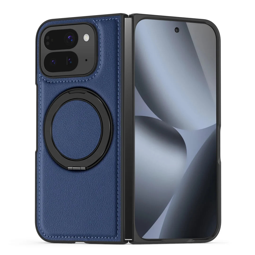 Embossed PU Leather Case For Google Pixel 10 Pro Fold Magsafe 360° Rotation Metal Stand Comfort Grip Case Cover
