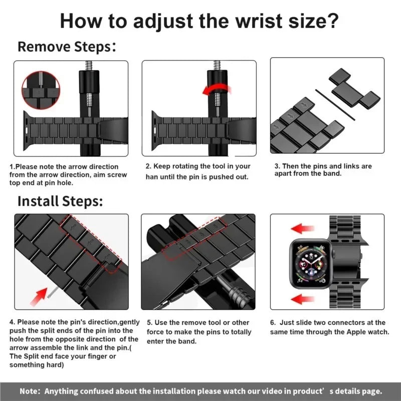 Stainless Steel Strap for Apple Watch band 44mm 45mm 38-42-40-41mm Metal link Bracelet iWatch series 10 8 7 6 5 4 3 se Ultra 49m