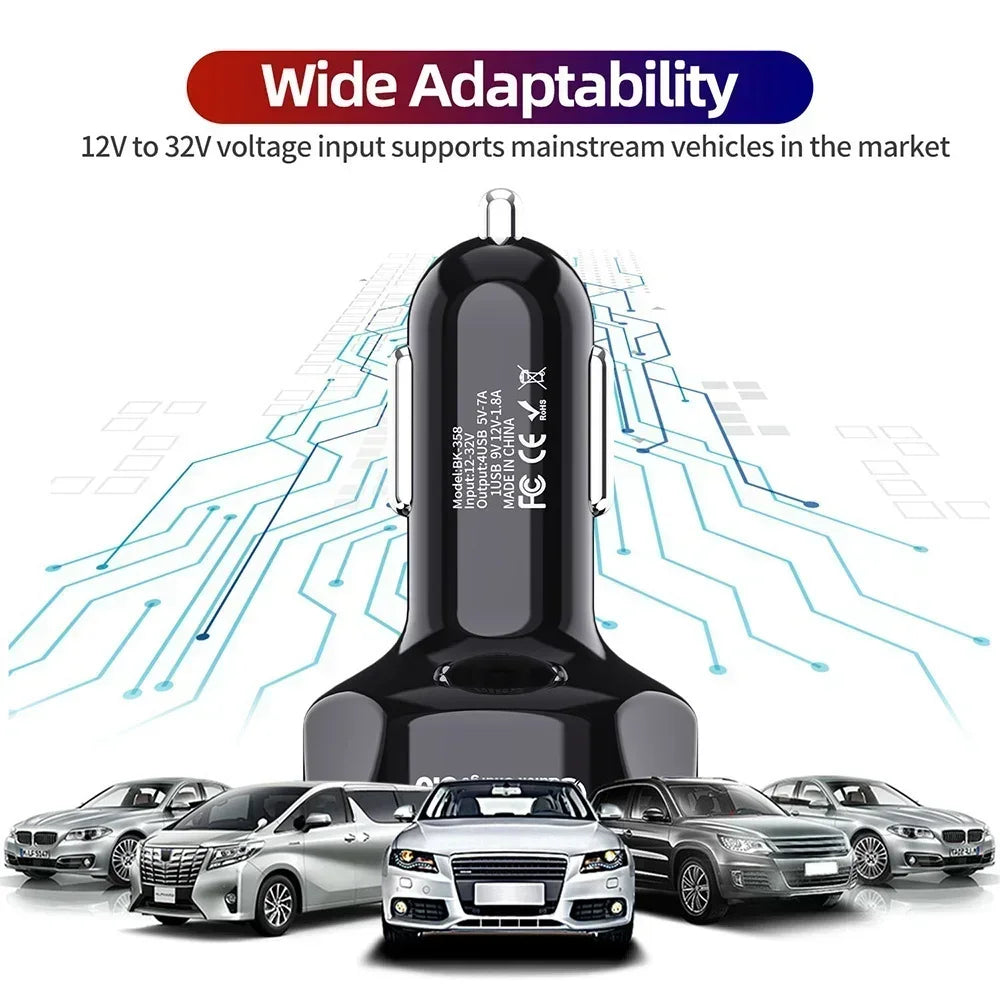 4 in 1 Retractable Car Charger Fast Charging Car Charger  with USB Type-C Cable & 2 Type C Charging Ports, Universal Car Charger