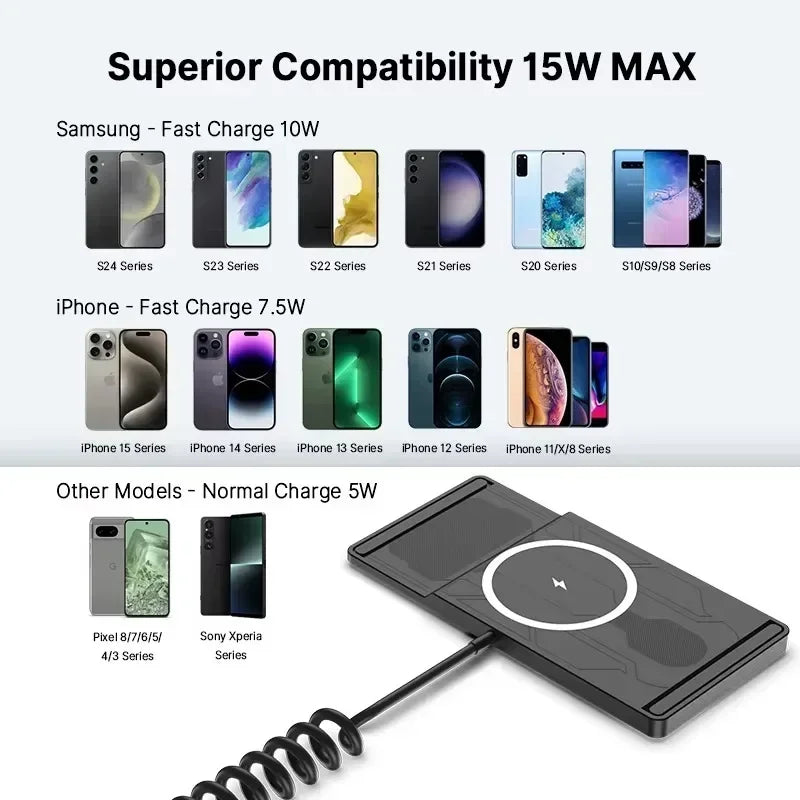 Car Wireless Charger Phone Pad for iPhone 17 16 15 14 13 12 Pro Max AirPods Samsung Xiaomi Airpods Pro 2 Fast Charging Station