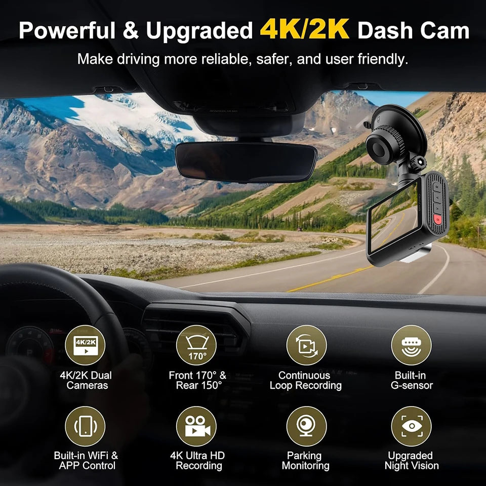 ACCEO Dash Cam 4k Front Lens Car Driving Recorder Built-in WiFi Optional 2K Rear Camera HD Night Vision Support GPS Car DVR