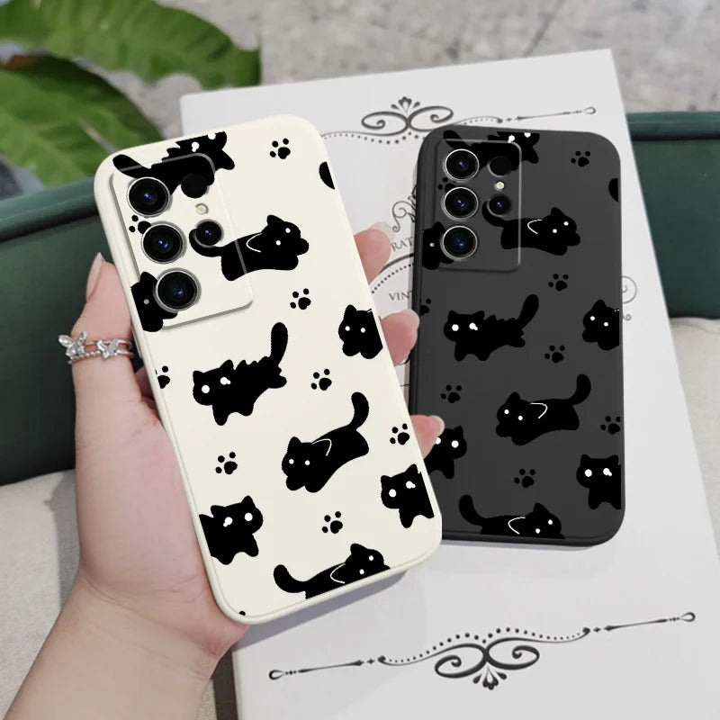 Nifty Black Cat Phone Case For Samsung Galaxy S25 S24 S23 S22 S21 S20 Ultra FE S10 S10E Plus Note 20 Ultra Silicone Cover