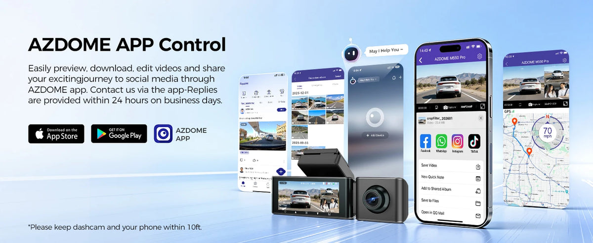 New AZDOME 4K M550 Pro Dash Cam Front Rear Interior 3 in 1 Car Camera 24H Parking Monitor Supercapacitor 5G WIFI GPS ADASCar DVR