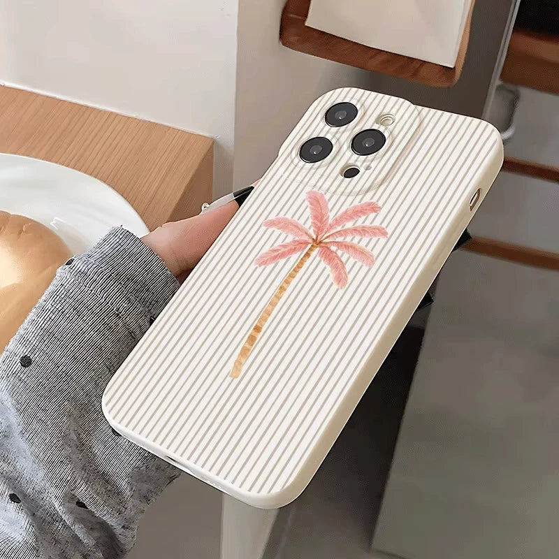 Palm Tree Stripes Pattern Silicone Phone Case For Samsung Galaxy S26 S25 S24 S23 Ultra S22 S21 S20 Plus FE A35 A55 Soft Cover