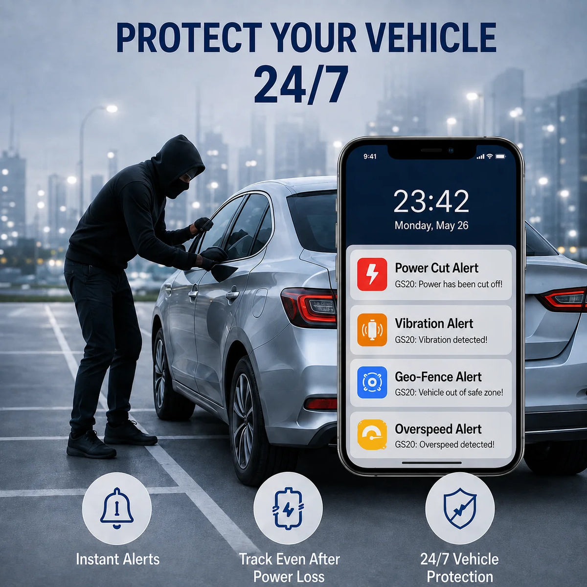 4G Hardwired GPS Tracker, Anti-Theft Real-Time Locator with Alerts & Route History (Subs.)